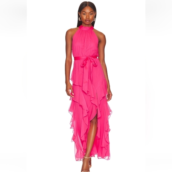 Alice + Olivia Emelia Halter Gown in Wild Pink Size 0 Silk - Picture 1 of 15